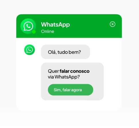 Widget de chat do WhatsApp Flutuante mostrando uma mensagem automática de boas-vindas